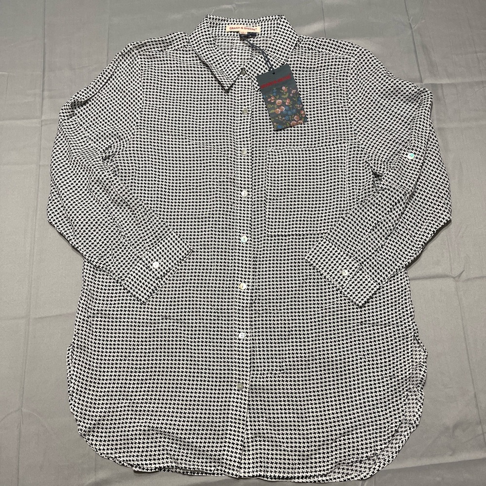 Grand & Greene white & Black Print Button‎ Down Shirt | Size S
